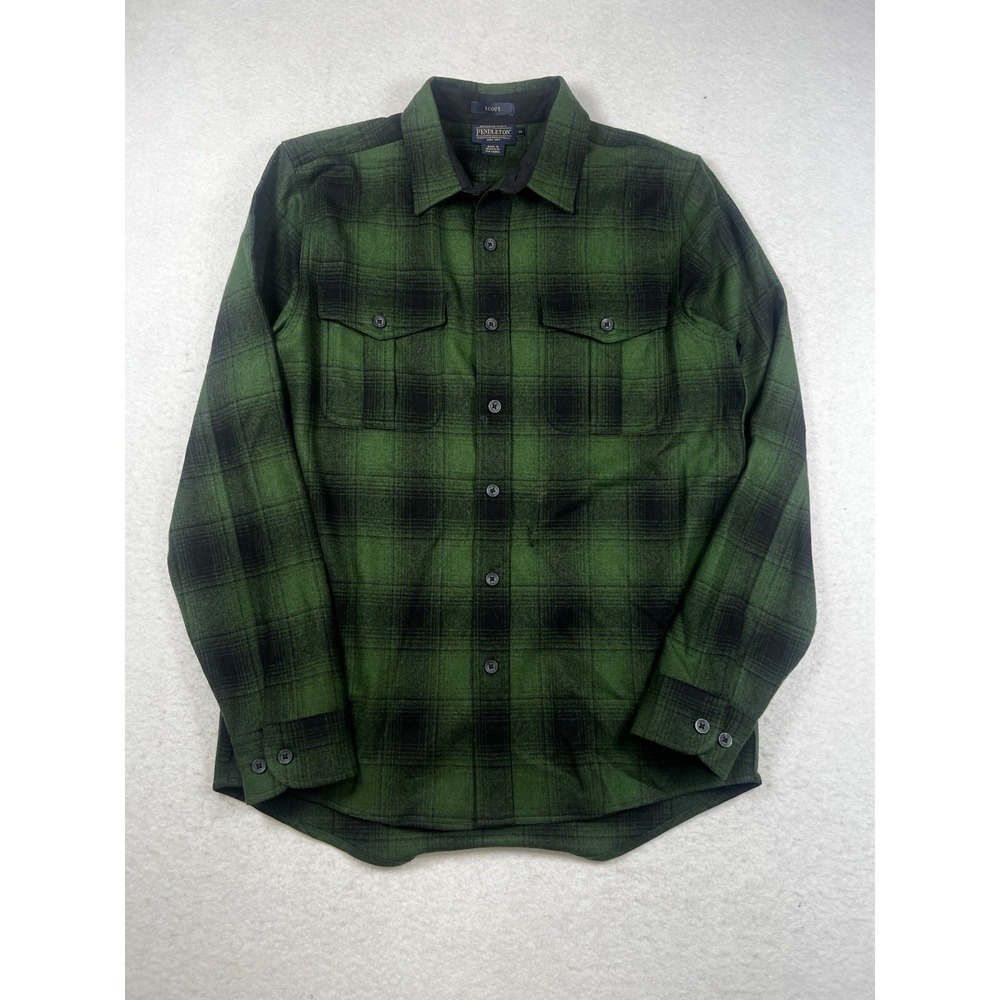 Pendleton Men 100% Wool Button-up Scout Shirt Medium Green Shadow Plaid
